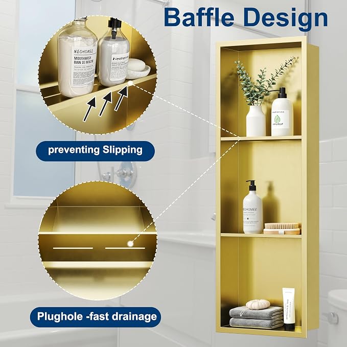 Neodrain Stainless Steel Shower Niche, NO Tile Needed Recessed Shelf - Image 5