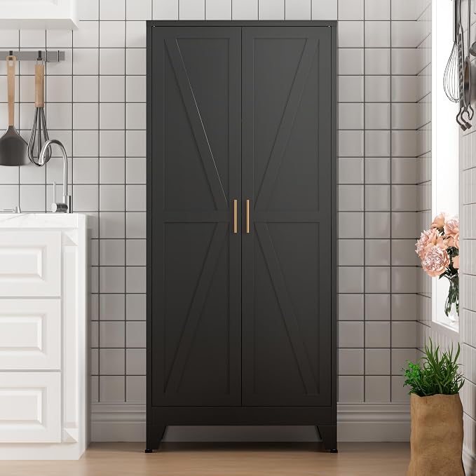 COFaR Black Farmhouse Storage Kitchen Pantry Cabinet - Image 9