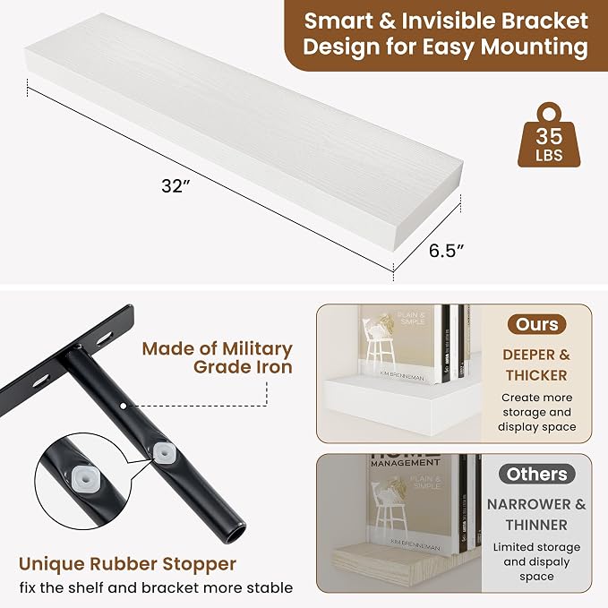 fuqing Floating Shelves for Wall, Wall Mounted Wood Floating Shelf - Image 2