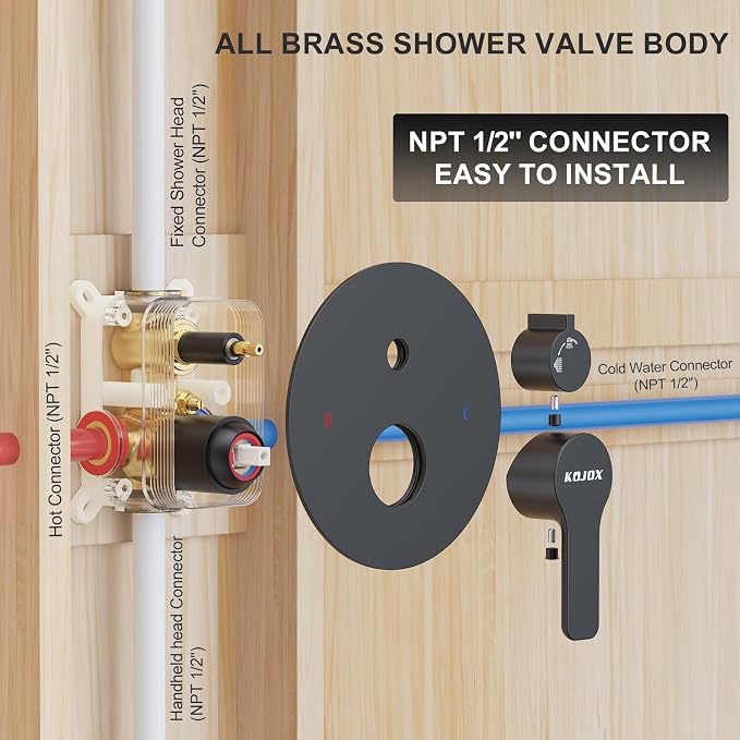 KOJOX Shower System- High Pressure Shower Head- 3 Setting Headheld Shower Head - Image 6