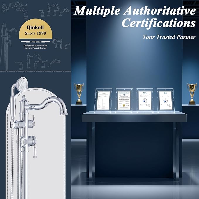 Free Standing Tub Faucet, Qinkell Classic Roman Freestanding Tub Faucets - Image 9