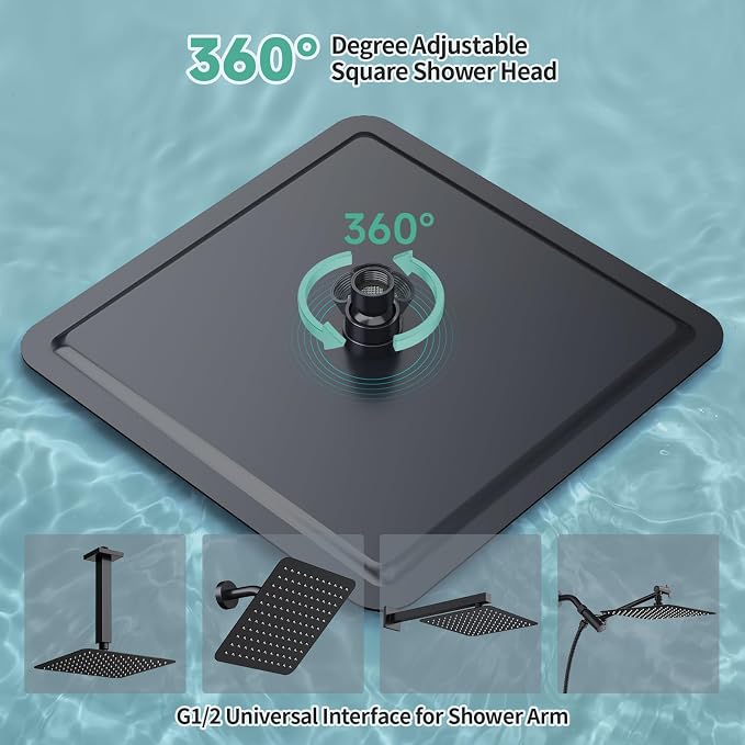 SR SUN RISE 12 Inch Rain Shower Head 304 Stailess Steel Matte Black High - Image 6