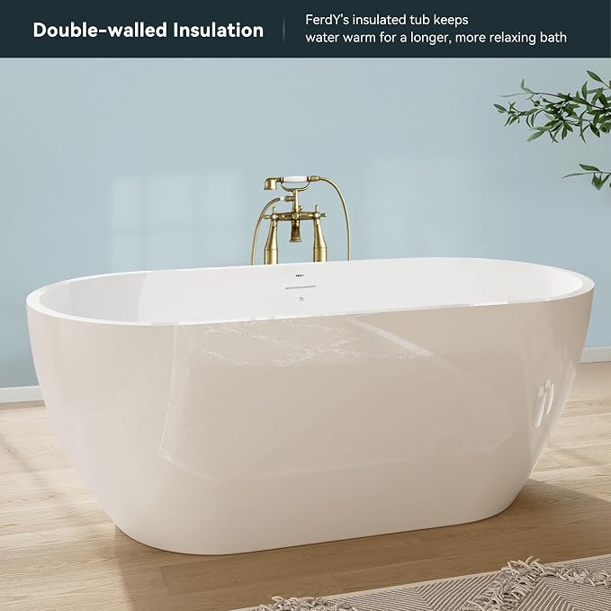 FerdY Bali 59" Acrylic Freestanding Bathtub, Gracefully Shaped Freestanding - Image 2
