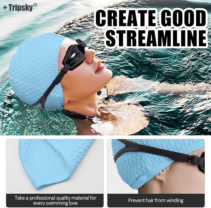 Tripsky Silicone Swim Cap, Comfortable Bathing Cap Ideal - Image 7