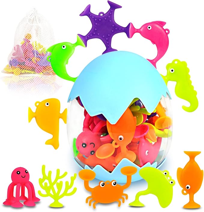 Suction Bath Toys for Kids, No Hole Mold Free Bath Toy, Sensory Window Building by Texviko