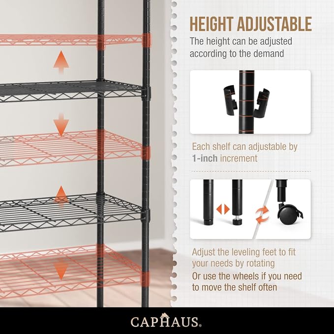 CAPHAUS NSF Adjustable Height Wire Shelving Unit w/Liner, Basement Storage - Image 4