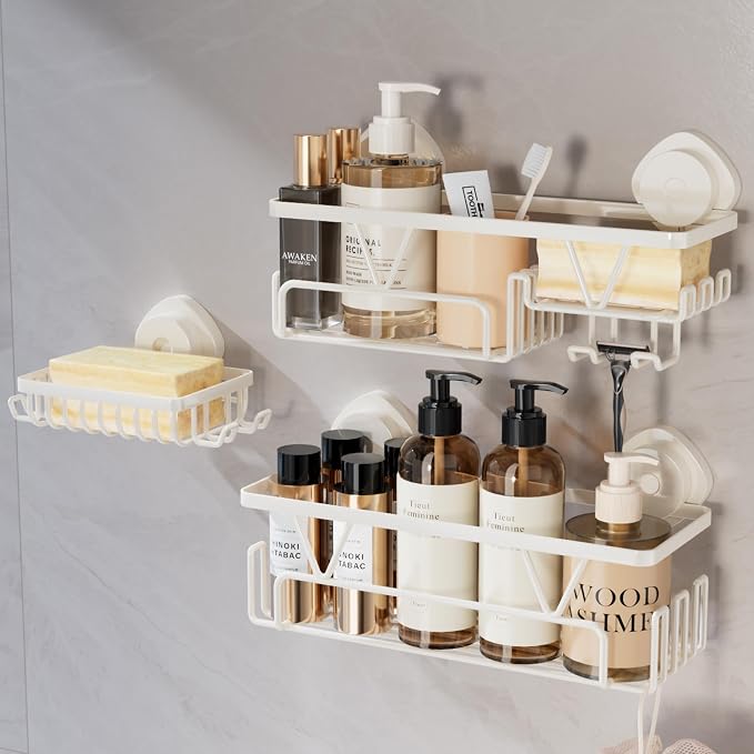 KEGII Shower Caddy Suction Cup – 3 Pack Suction Bathroom Organizer Shelf by KEGII