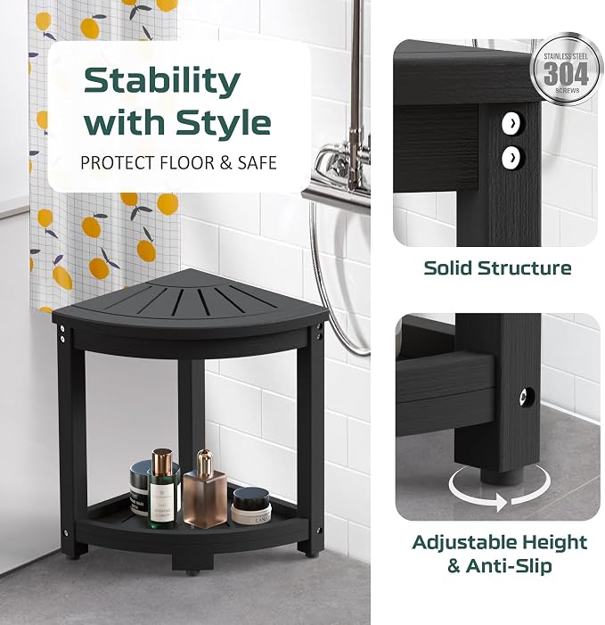 Waterproof Corner Shower Stool for Inside Shower, Poly Lumber Shower Bench Seat - Image 4