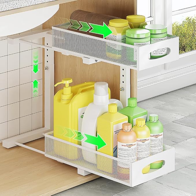 Under Sink Organizer, 2-Tier Pull Out Cabinet Organizer by WROBTLD