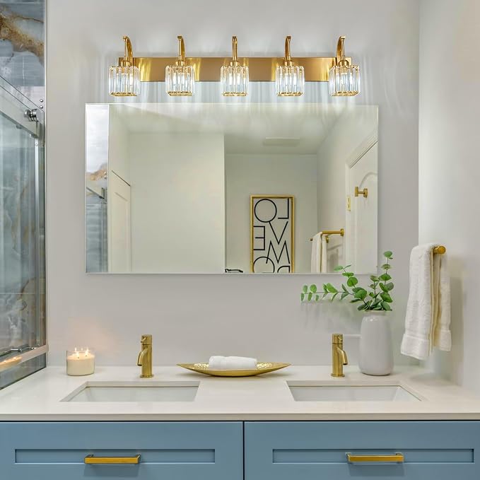 5-Light Crystal Vanity Light, Modern Gold Bathroom Wall Sconce - Image 8