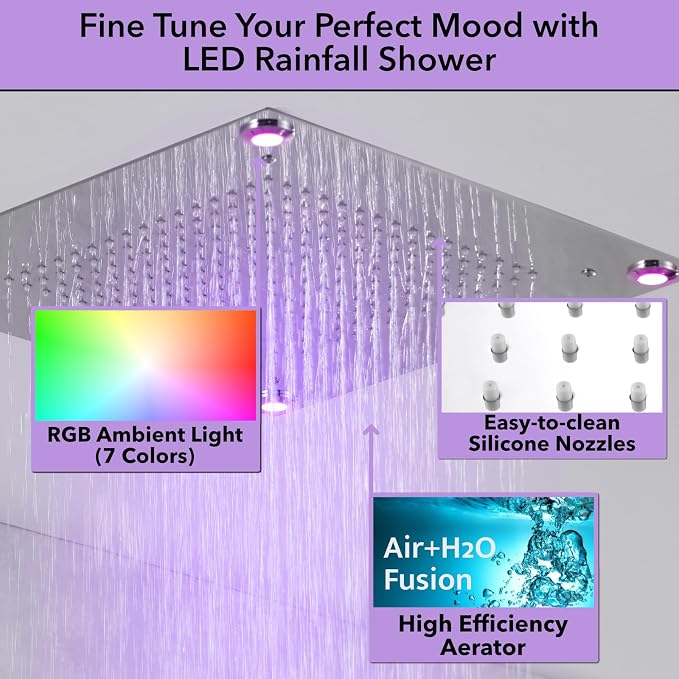 VANFOXLE Temperature Shower Faucet Set Chrome Shower System, Push Button - Image 2