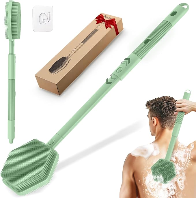 Silicone Back Scrubber for Shower, 3-Length Back Brush Bath Brush by GEENOA