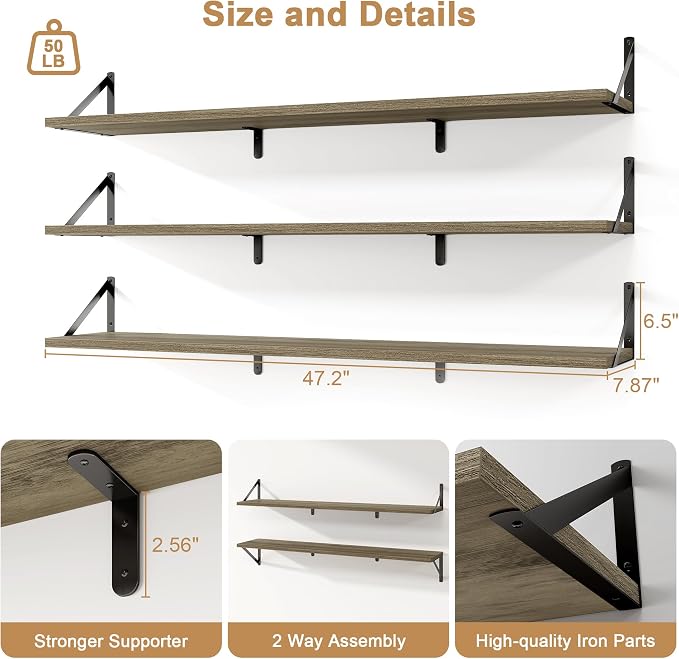 Fun Memories Extra Long Floating Wall Shelves, 48 x 8 Inches - Image 2