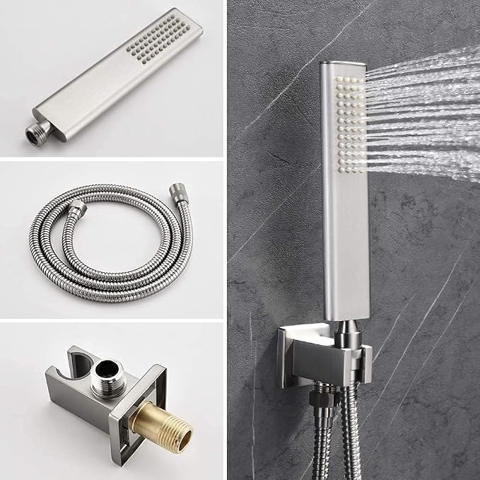 Iriber Brushed Nickle Shower System 10 Inch High Pressure Rainfall Shower Head - Image 4