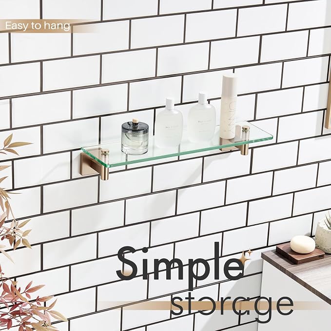 KOKOSIRI Wall Shelves Bathroom Hardware Tempered Glass Floating Shelf Hanging - Image 7