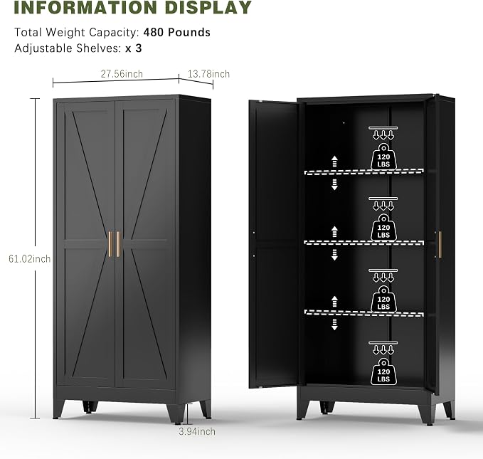 COFaR Black Farmhouse Storage Kitchen Pantry Cabinet - Image 2
