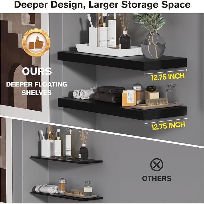 Floating Shelf, 24 in W x 12.75 in D x 2 in H Wooden Floating Wall Shelf - Image 4