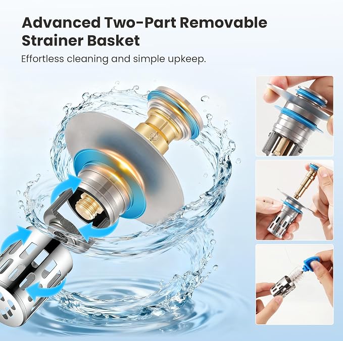 Universal Bathroom Sink Stopper, Pop Up Sink Drain Strainer Plug - Image 8