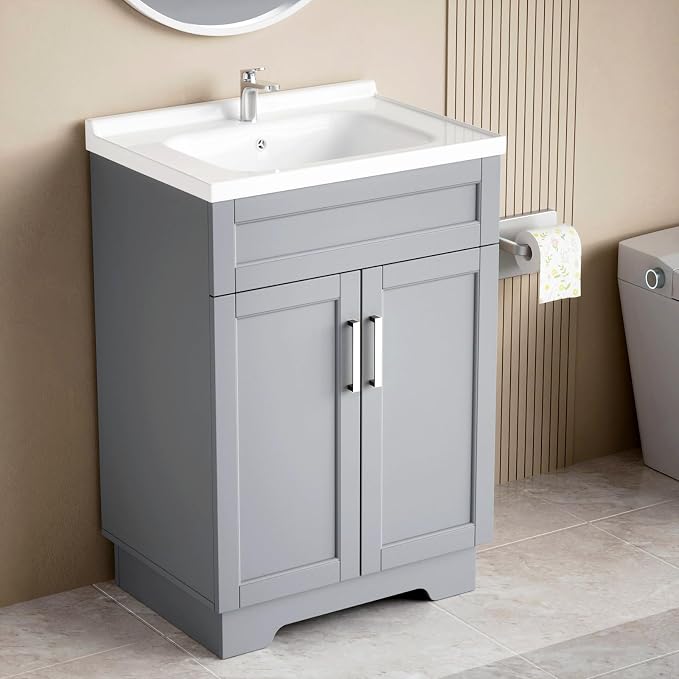 Bathroom Vanity with Ceramic Sink, Bathroom Vanity Cabinet with 2 Doors by SmhxoFurniture