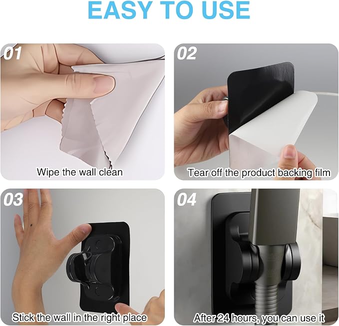 4PCS Shower Head Holder Strong Adhesive Adjustable, Waterproof Shower Hand Held - Image 3