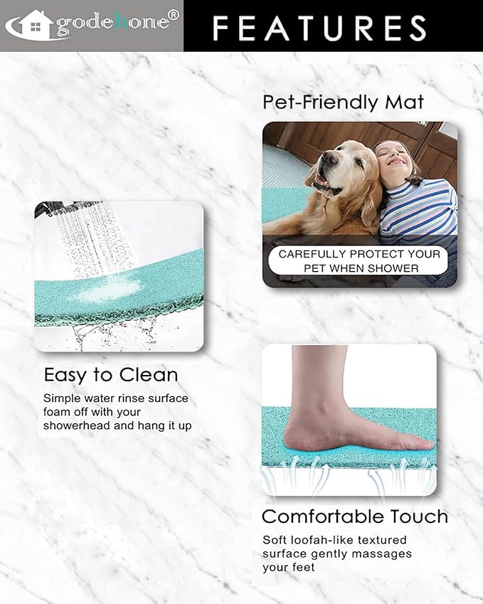 godehone Shower Mats Non Slip Without Suction Cups, PVC Loofah Bathroom Mats - Image 3