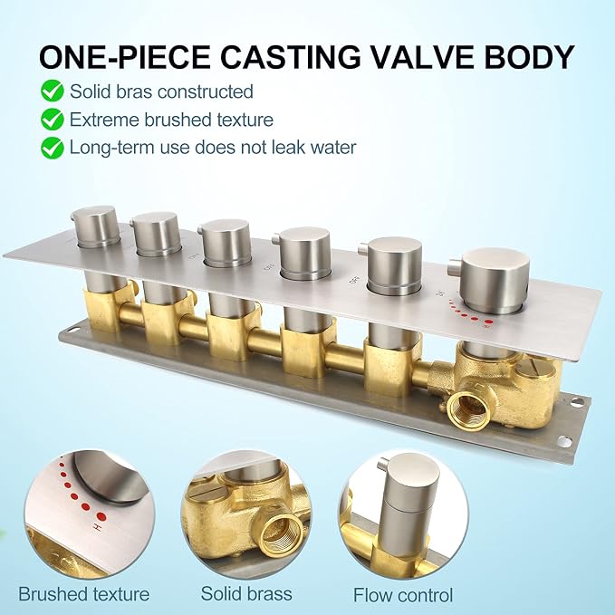 HOMEDEC 5-Function Brass Thermostatic Shower Valve Kit Can Run at Same Time - Image 5