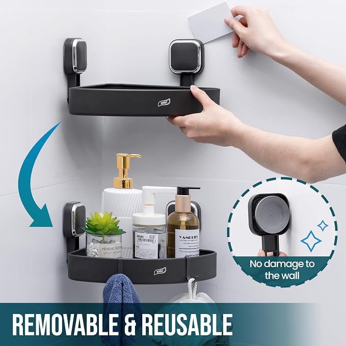 TAILI Corner Shower Caddy with Suction Cup Hooks, Aluminum Corner Shelf Basket， - Image 9