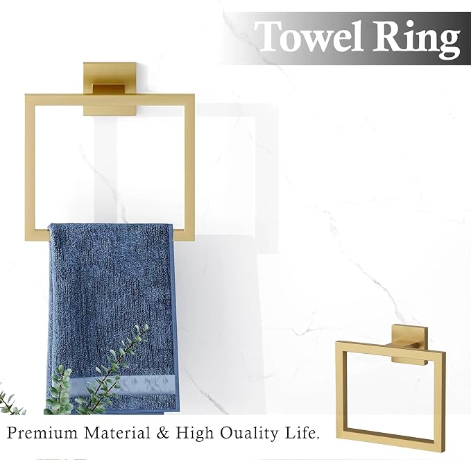 15-Piece Brushed Gold Bathroom Accessories Set – 23.6" Towel Bar, Towel Ring - Image 4
