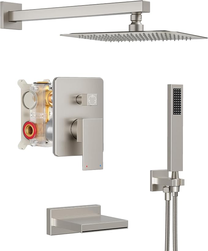 Shower System with Tub Spout, All Metal Tub Shower Faucet Set with 10" Rain by HoliSpa