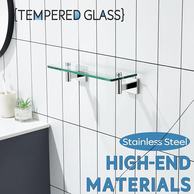 KOKOSIRI Bathroom Shelves Wall Mounted Floating Glass Shelf Polished Stainless - Image 7