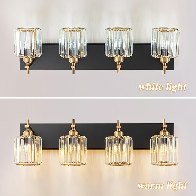Black Gold Crystal Bathroom Vanity Light, Modern 4-Lights Bathroom Light - Image 5