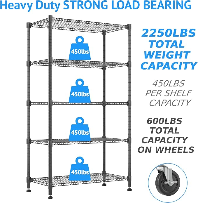 Homdox Heavy Duty Storage Shelves, 5 Tier Wire Shelving Unit - Image 4