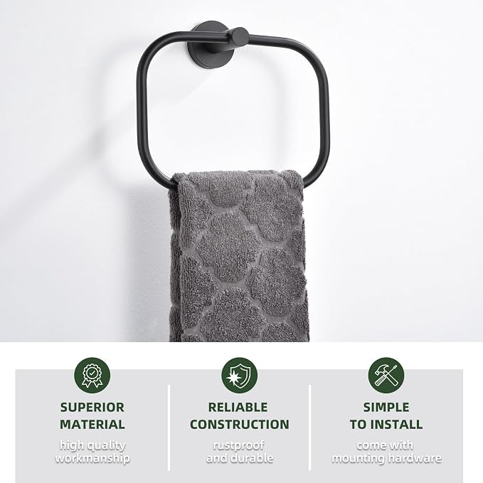 Angle Simple Matte Black Towel Ring Swivel, SUS 304 Stainless Steel Bathroom - Image 3