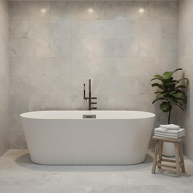 Freestanding Bathtubs 67 Inch Acrylic Freestanding Bathtub – White Finish Free by Homfan