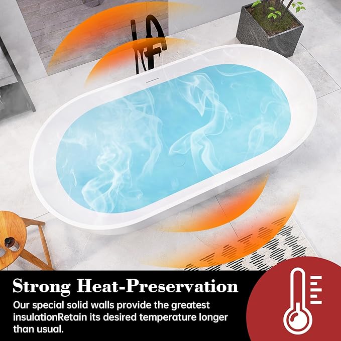 59'' Freestanding Tubs Bathtub Bathroom Solid Surface Resin Stone Bathtubs - Image 6