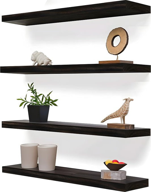 24 Inch Floating Shelves for Wall Rustic Brown Wood Wall Shelves for Bedroom by Unknown