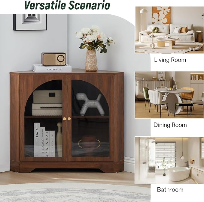 AVZEAR Modern Corner Cabinet, Mid Century Curved Corner Storage Shelf - Image 5