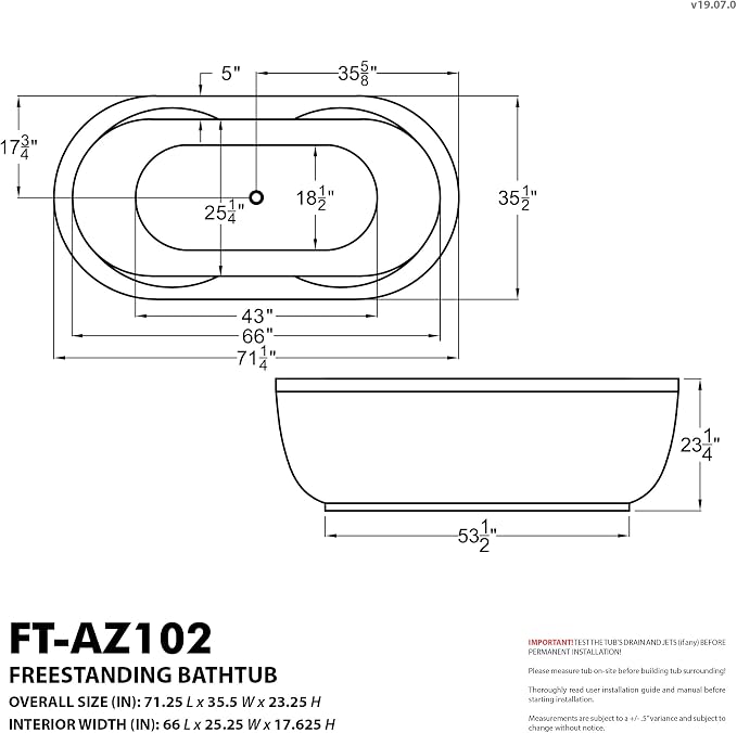 ANZZI Freestanding Tub 36" x 71", Whirlpool and Air Bath Tub in White, - Image 4