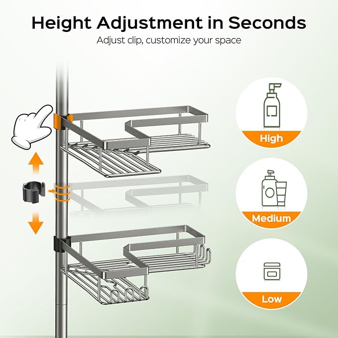 HAMITOR Shower Caddy Tension Pole: 4-Tier Corner Rustproof Bathroom Organizer - Image 4