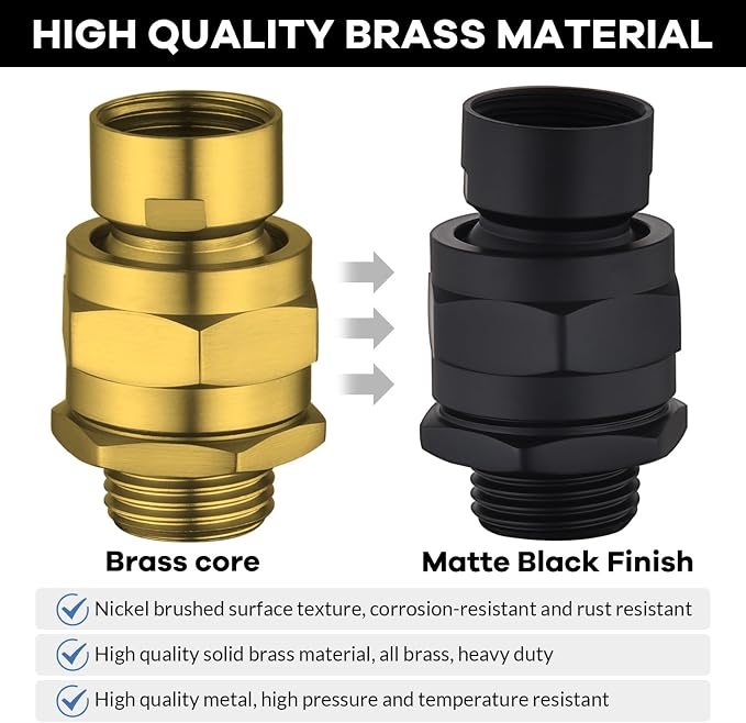 Shower Head Swivel Ball Adapter, Shower Connector Ball Joint, Solid Brass - Image 4