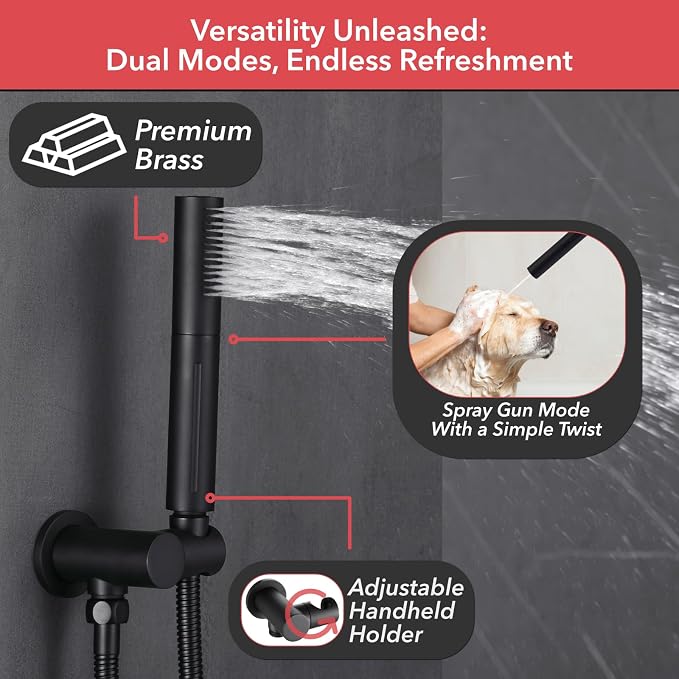 VANFOXLE Shower Faucet Set Matte Black Shower System, Push Button Diverter - Image 2
