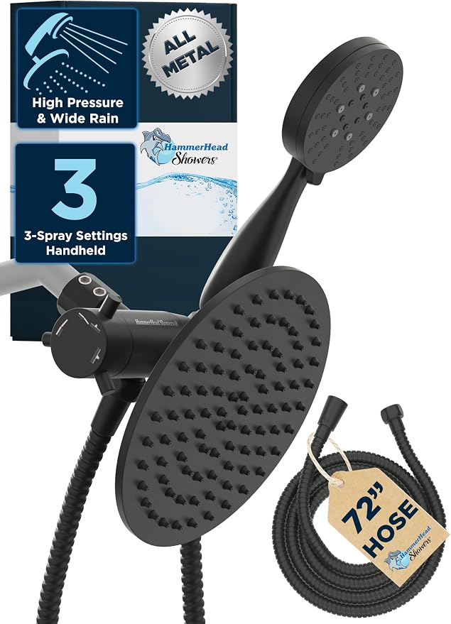HammerHead Showers Dual Shower Head Combo, 8-Inch Rainfall & 3-Flow Handheld by HammerHeadShowers