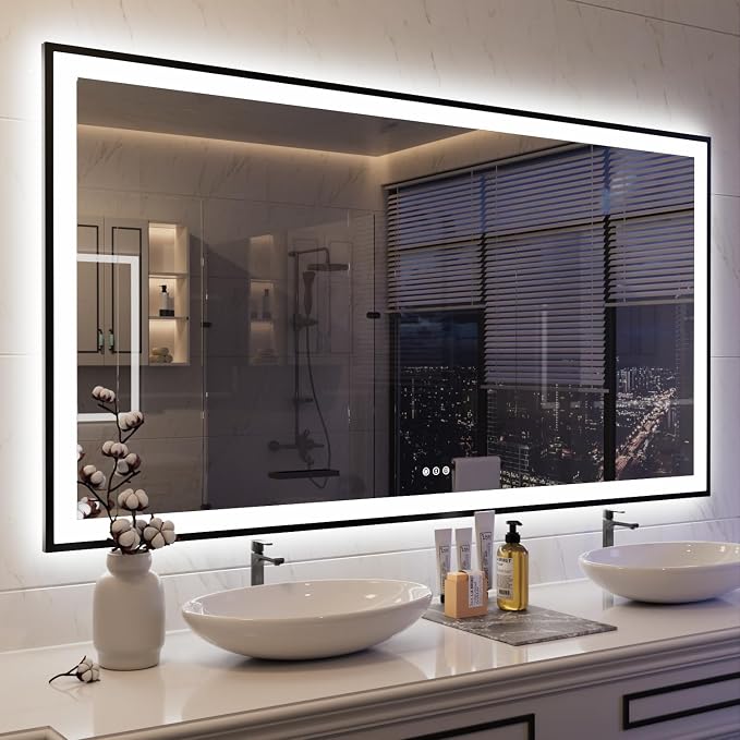 ISKM Framed LED Mirror for Bathroom 72"x40", Dimmable LED Bathroom Mirror by ISKM-IStillKeepMovin