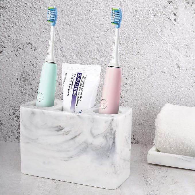 Luxspire Electric Toothbrush Holder, 3 Slots Large Marble Toothbrush Toothpaste - Image 2