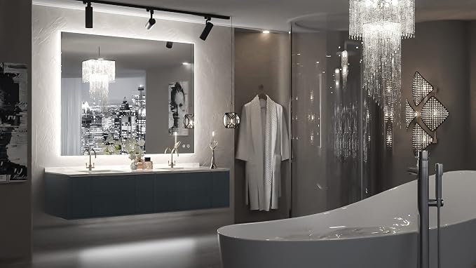 TETOTE 40 x 32 Inch LED Backlit Bathroom Vanity Mirror, Touch Button, Water - Image 4