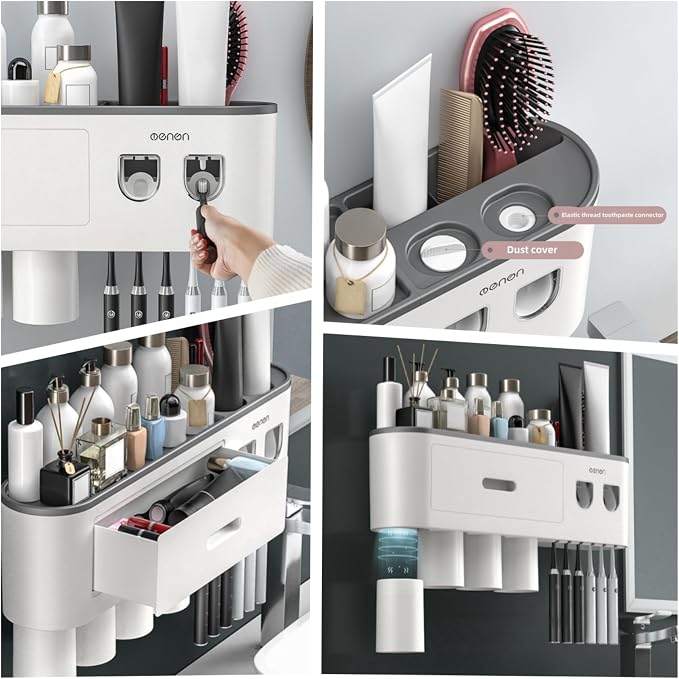 No-Drill Wall Mounted Toothbrush Holder, Bathroom Shelf, - Image 5