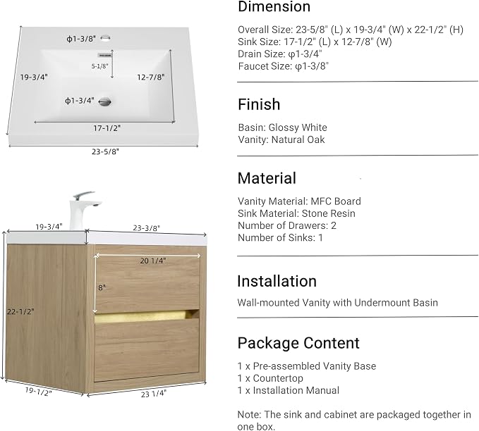 Modern 24" Wall-Mounted Bathroom Vanity - Image 6