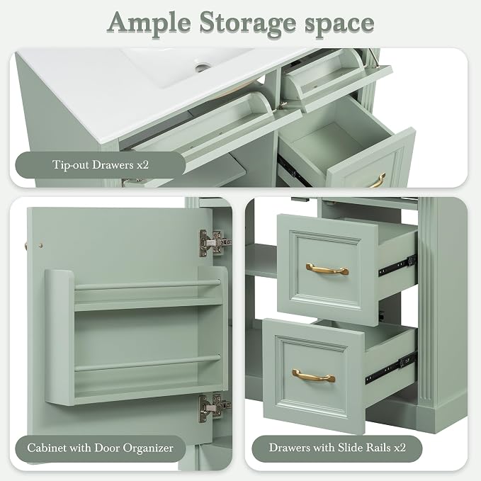 36 in Bathroom Vanity with Sink, Drawers and Flip-Out Drawers, Modern Solid - Image 6