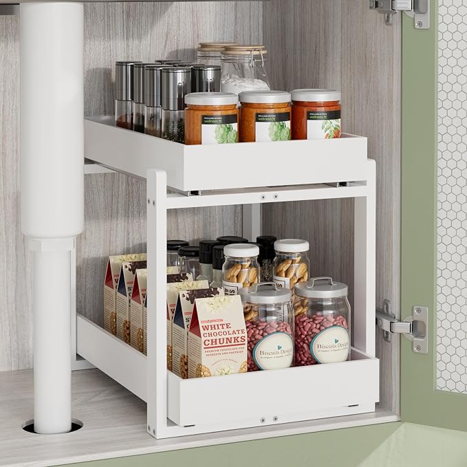 2 Pack Under Sink Organizer, Bamboo Wooden 2-Tier Pull-Out Storage by HEALTHYYOU
