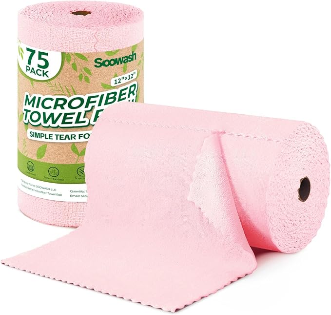 Microfiber Cleaning Cloths Roll, 75 Pack Tear Away Microfiber Towels Roll by SOOWASH